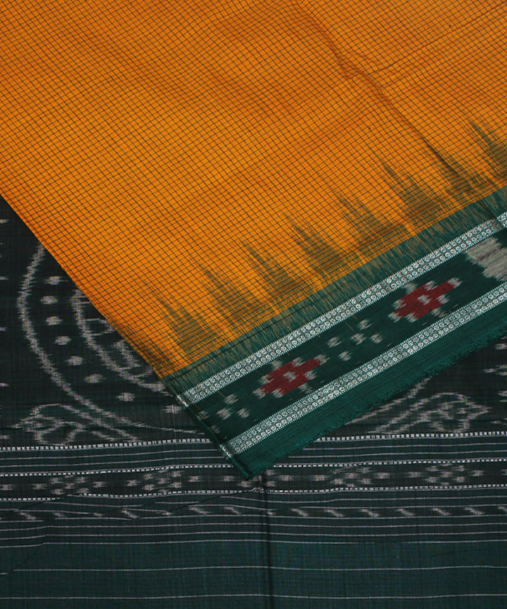 Yellow green cotton handwoven nuapatna saree