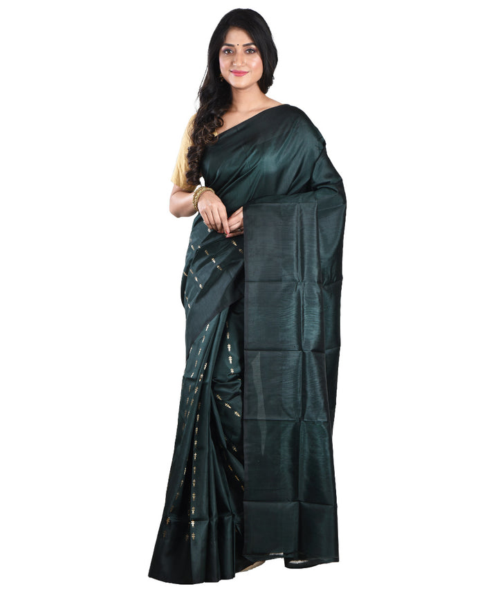 Dark green handwoven silk saree