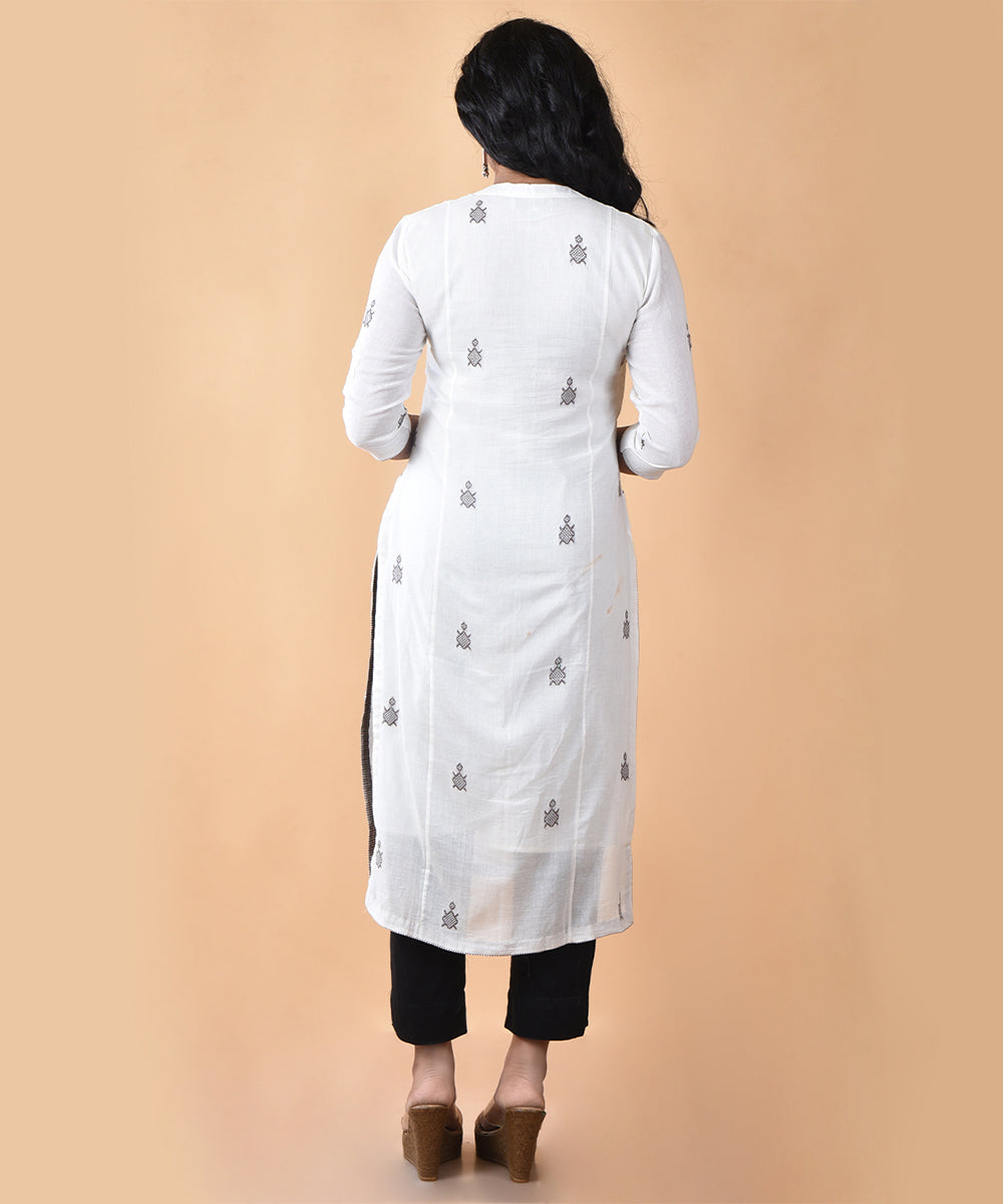 White handwoven cotton jamdani straight kurti