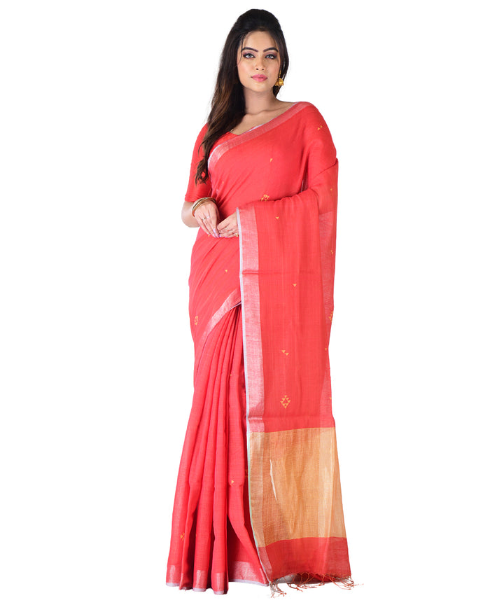 Red handwoven cotton silk saree