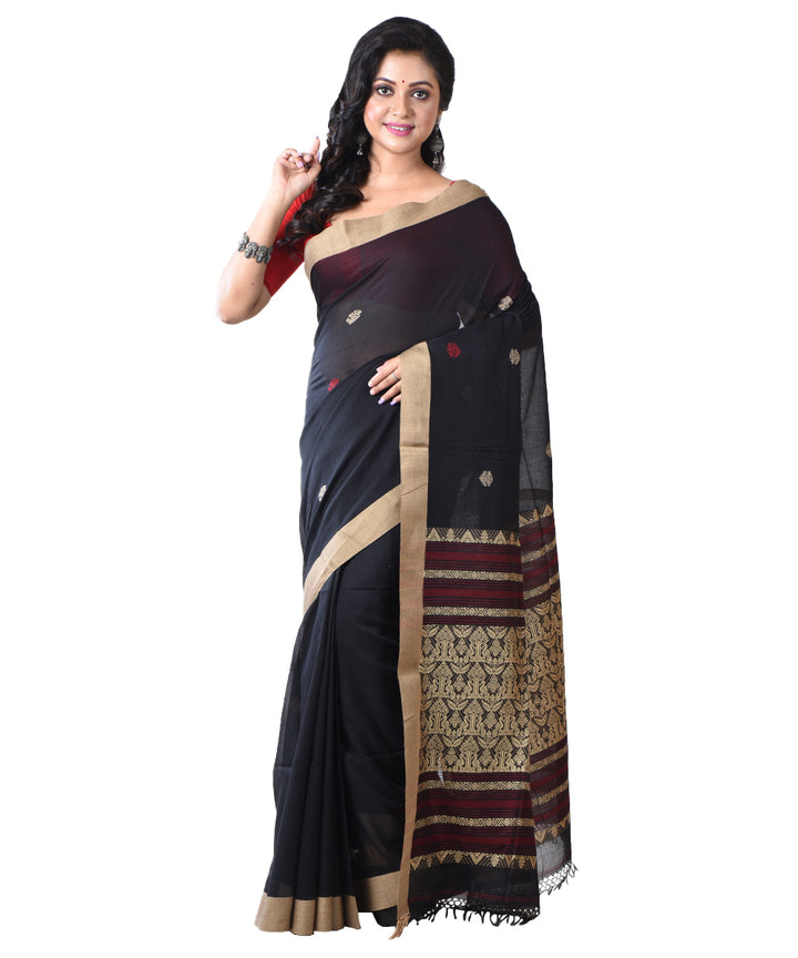 Black shantipuri handloom cotton saree