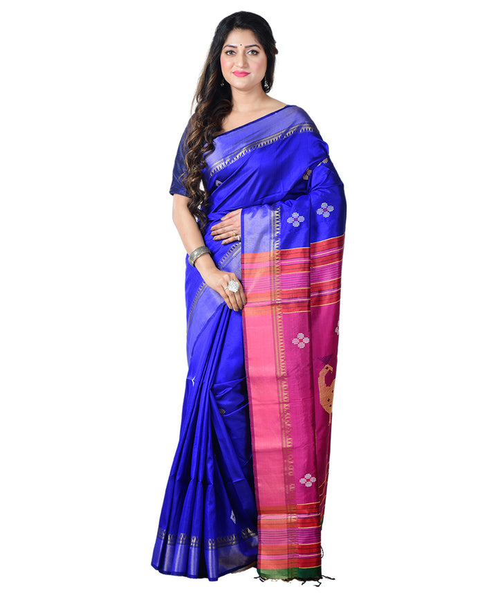 Navy blue pink  handwoven silk saree