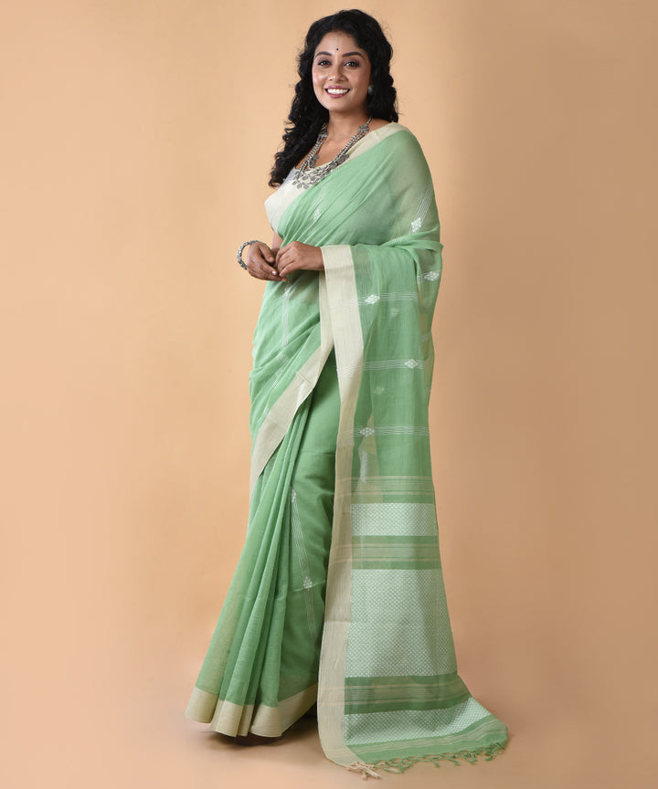 Light green cotton handwoven jamdani saree