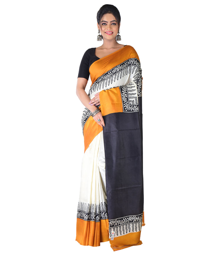 White mustard handwoven silk saree