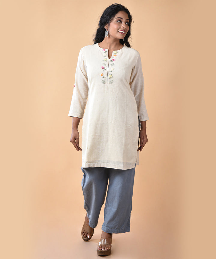 Cream handwoven cotton angrakha jamdani kurti