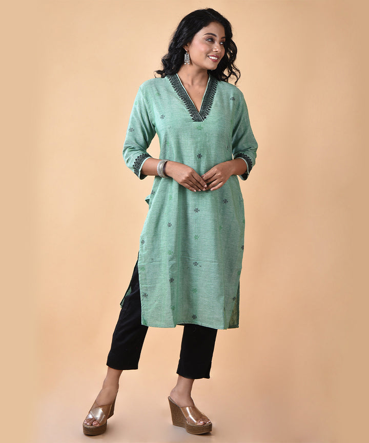 Sea green handwoven cotton jamdani kurti