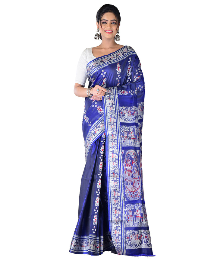 Navy blue handloom silk saree