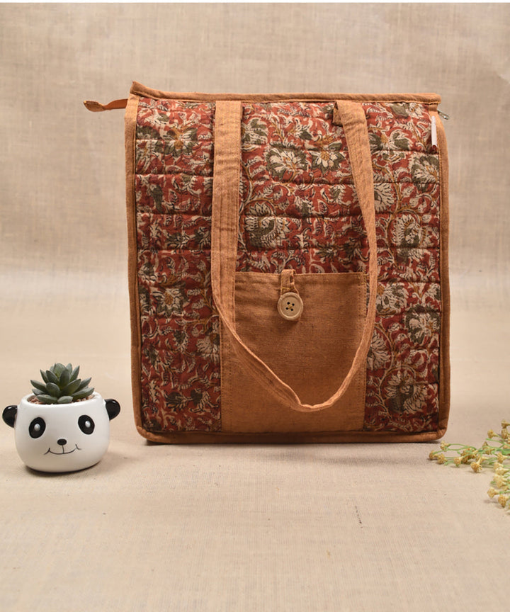 Brown kalamakari quilted tote bag medium