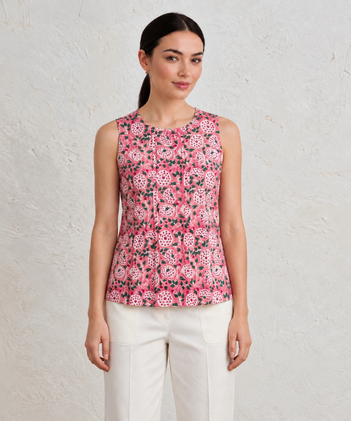 Peach floral hand block printed cotton sleevless top