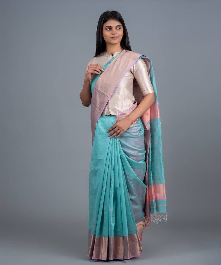 Skyblue handwoven maheshwari cotton silk saree