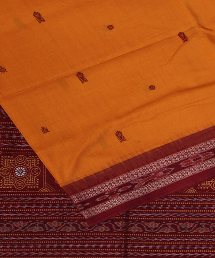 Yellow maroon handwoven cotton bomkai saree