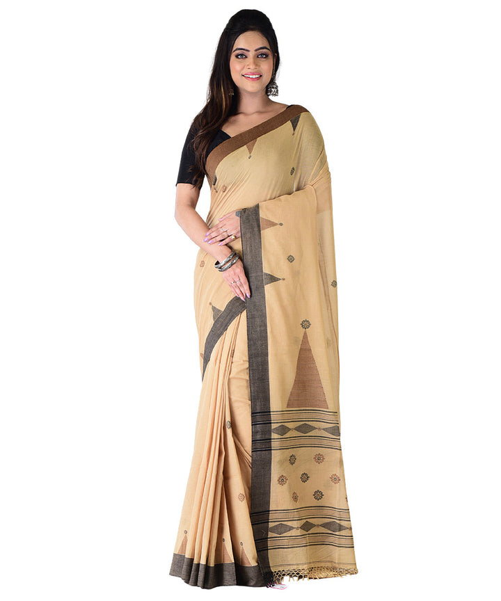 Brown black handwoven cotton saree