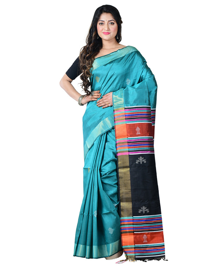 Cyan blue multicolor  handwoven silk saree
