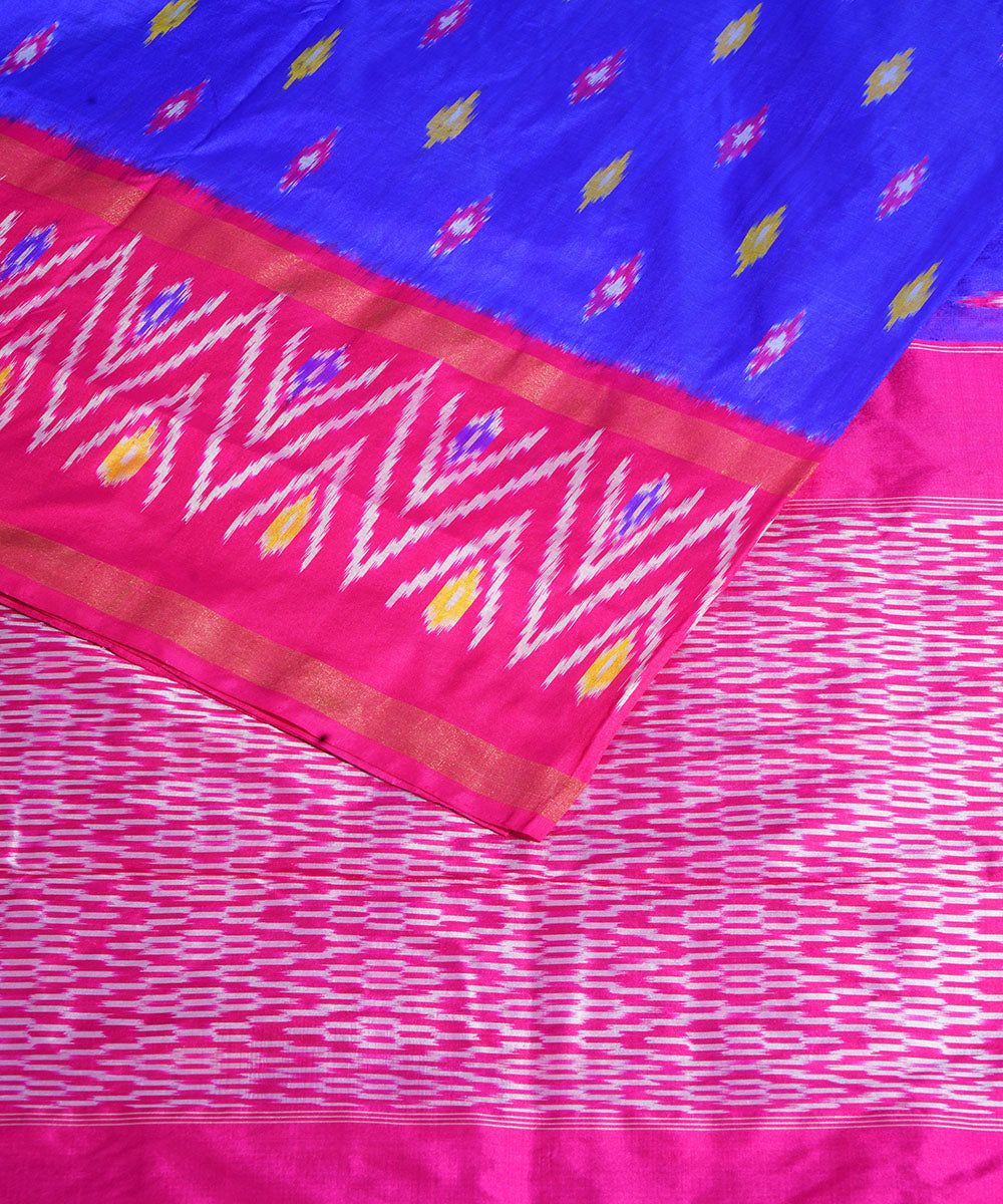 Royal blue pink handwoven pochampally ikat silk saree