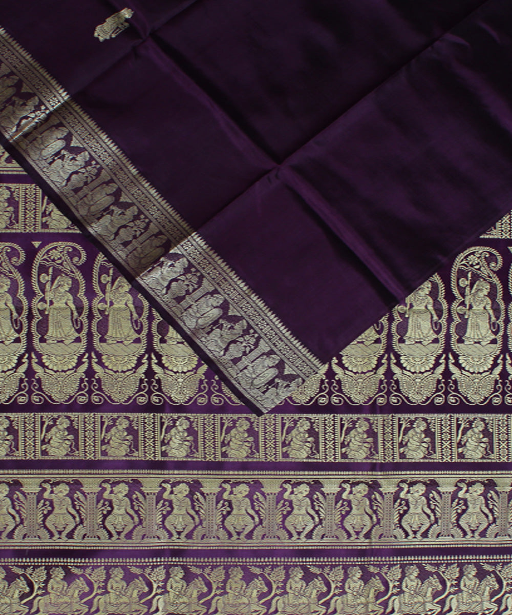 Chocolate purple dual shaded handwoven baluchari silk saree