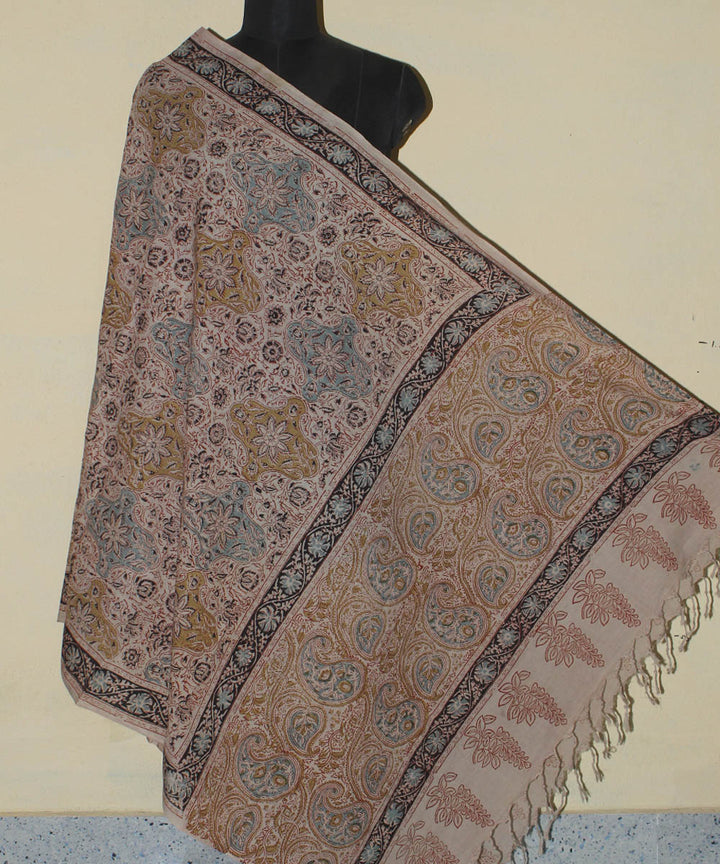 Beige multicolor cotton kalamkari dupatta