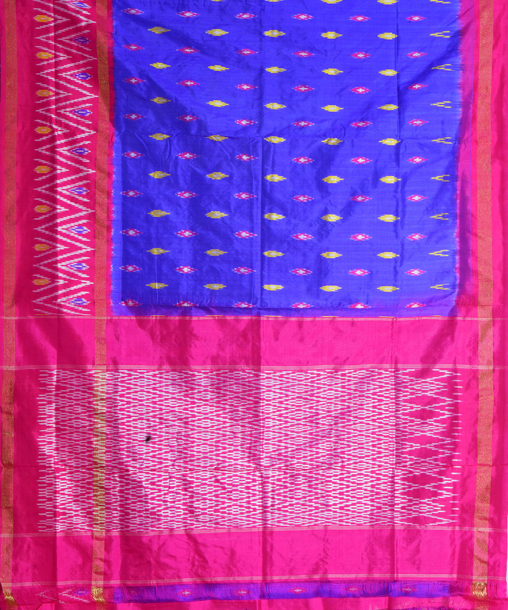 Royal blue pink handwoven pochampally ikat silk saree