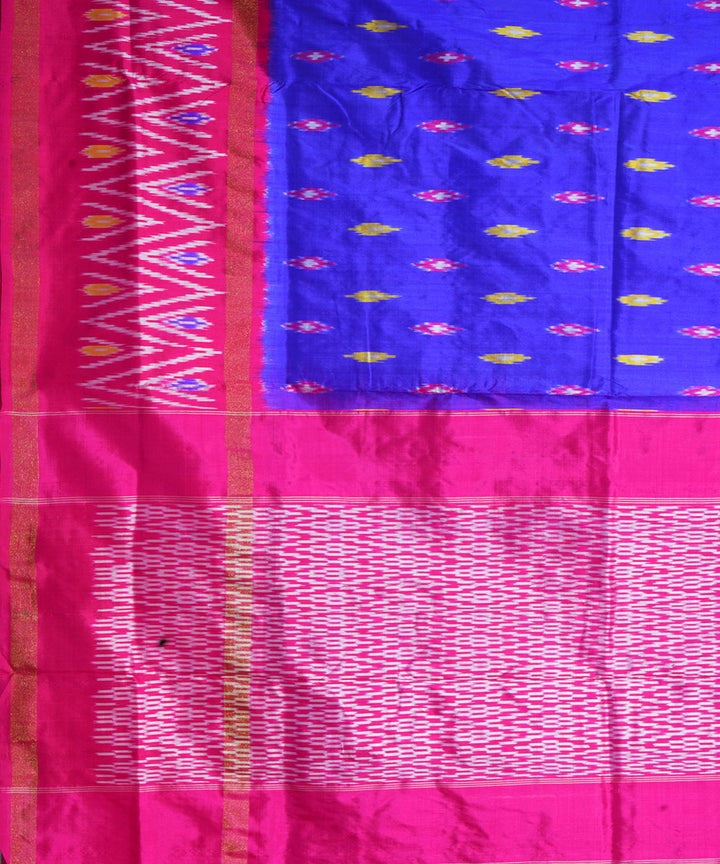 Royal blue pink handwoven pochampally ikat silk saree