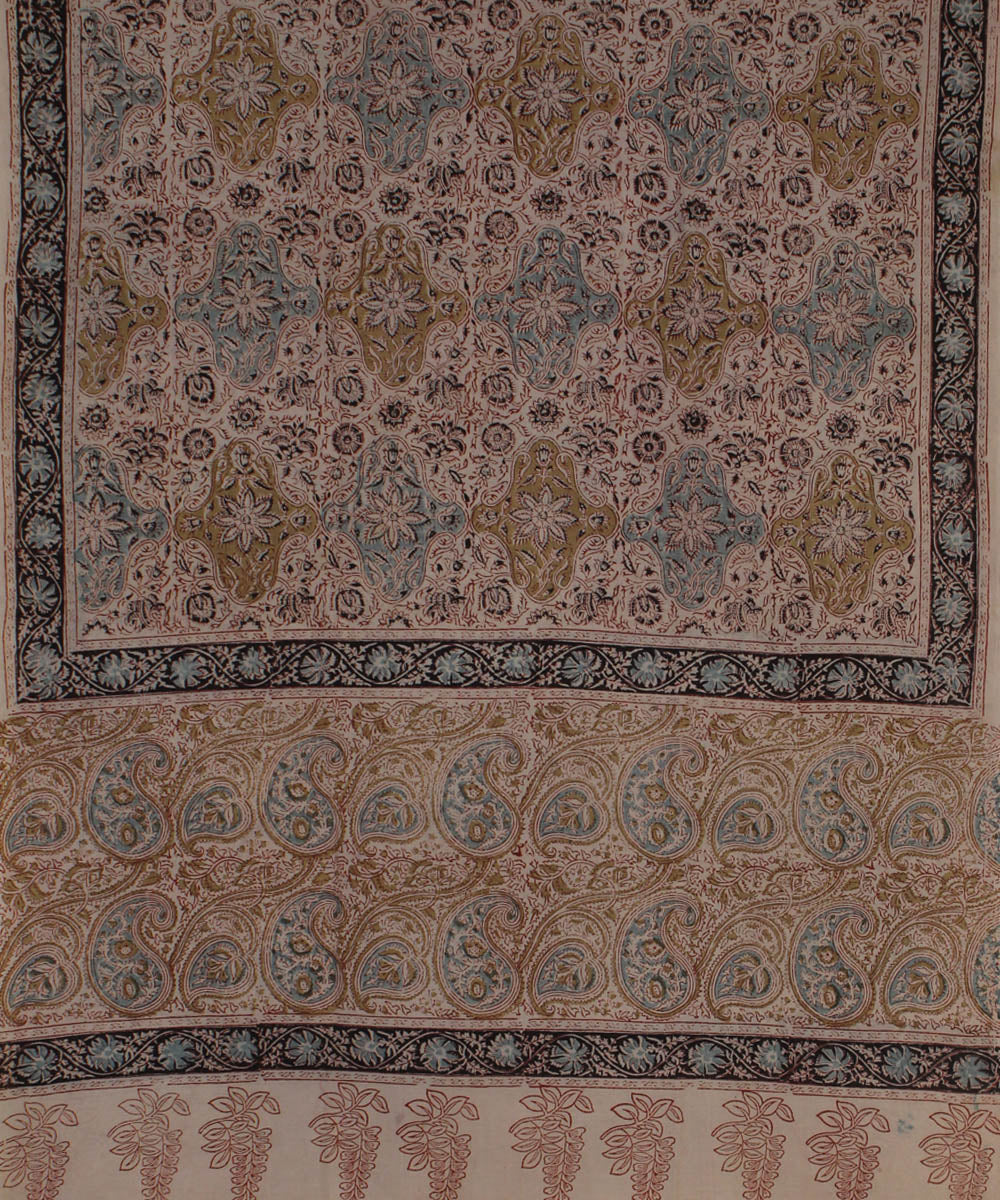 Beige multicolor cotton kalamkari dupatta