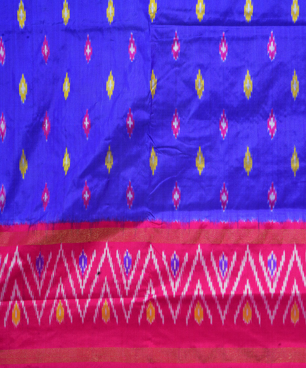 Royal blue pink handwoven pochampally ikat silk saree