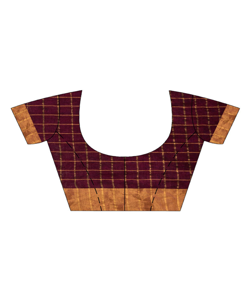Maroon cheks handloom bengal linen saree