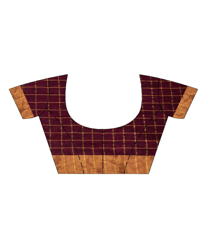 Maroon cheks handloom bengal linen saree