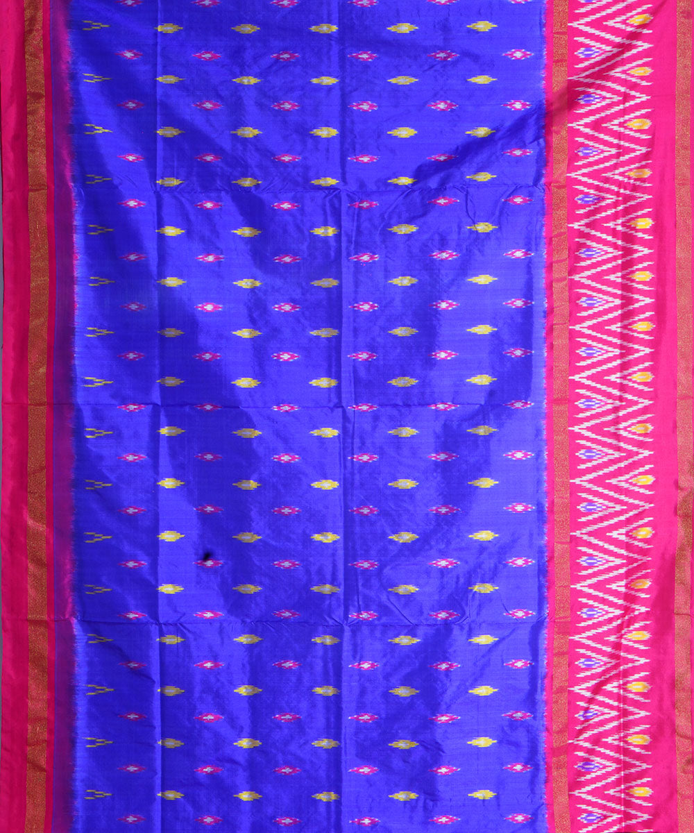 Royal blue pink handwoven pochampally ikat silk saree