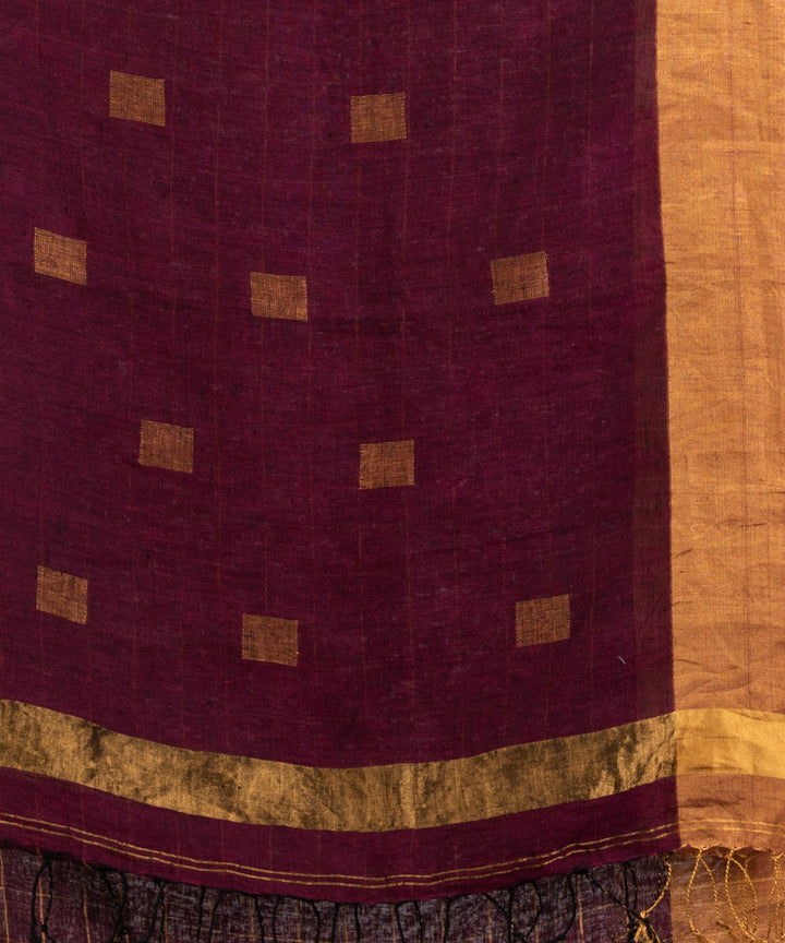Maroon cheks handloom bengal linen saree