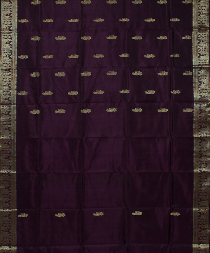 Chocolate purple dual shaded handwoven baluchari silk saree