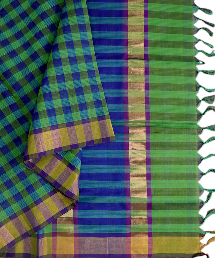 Light green checked handwoven cotton venkatagiri saree
