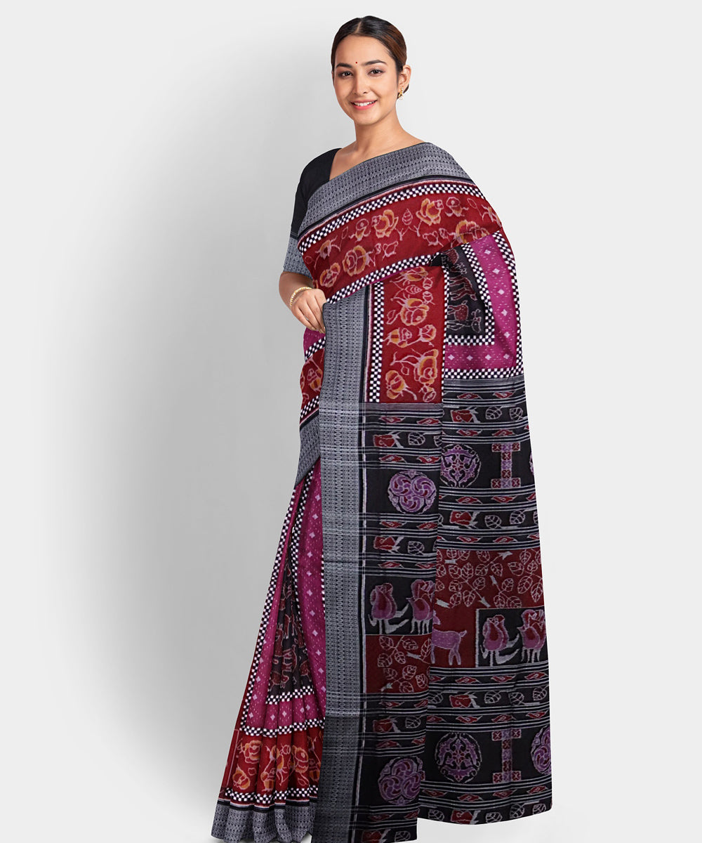 Persian plum black cotton handwoven sambalpuri saree