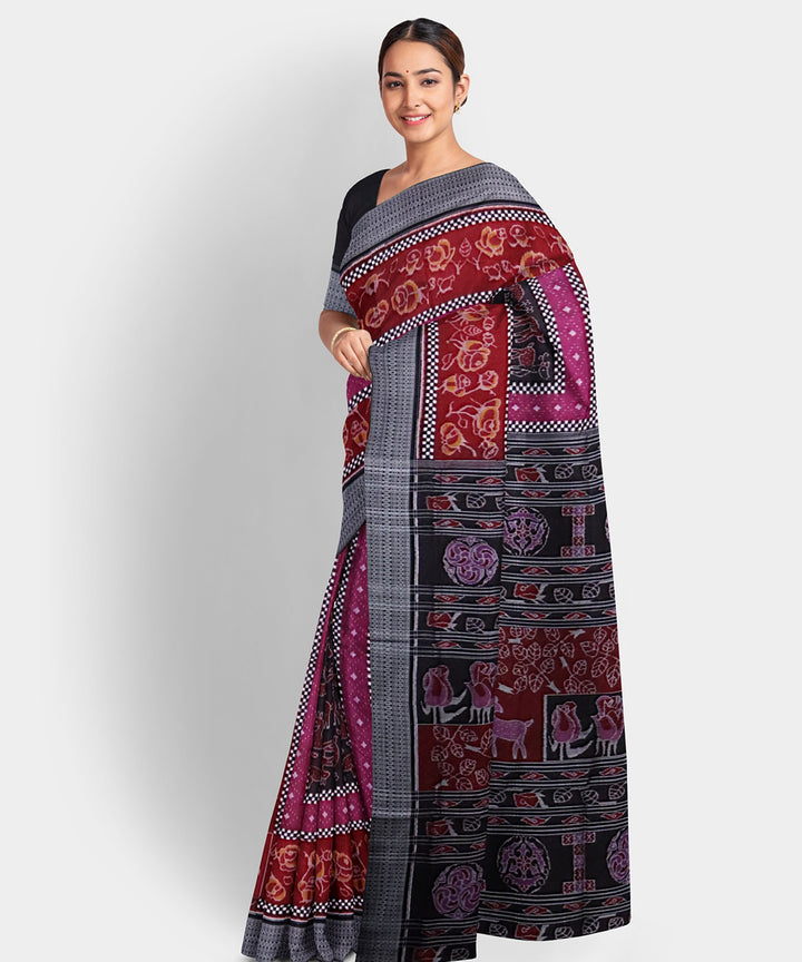 Persian plum black cotton handwoven sambalpuri saree