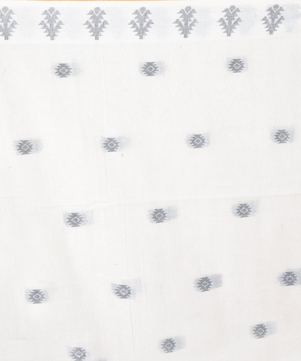 White blue cotton handloom jamdani saree