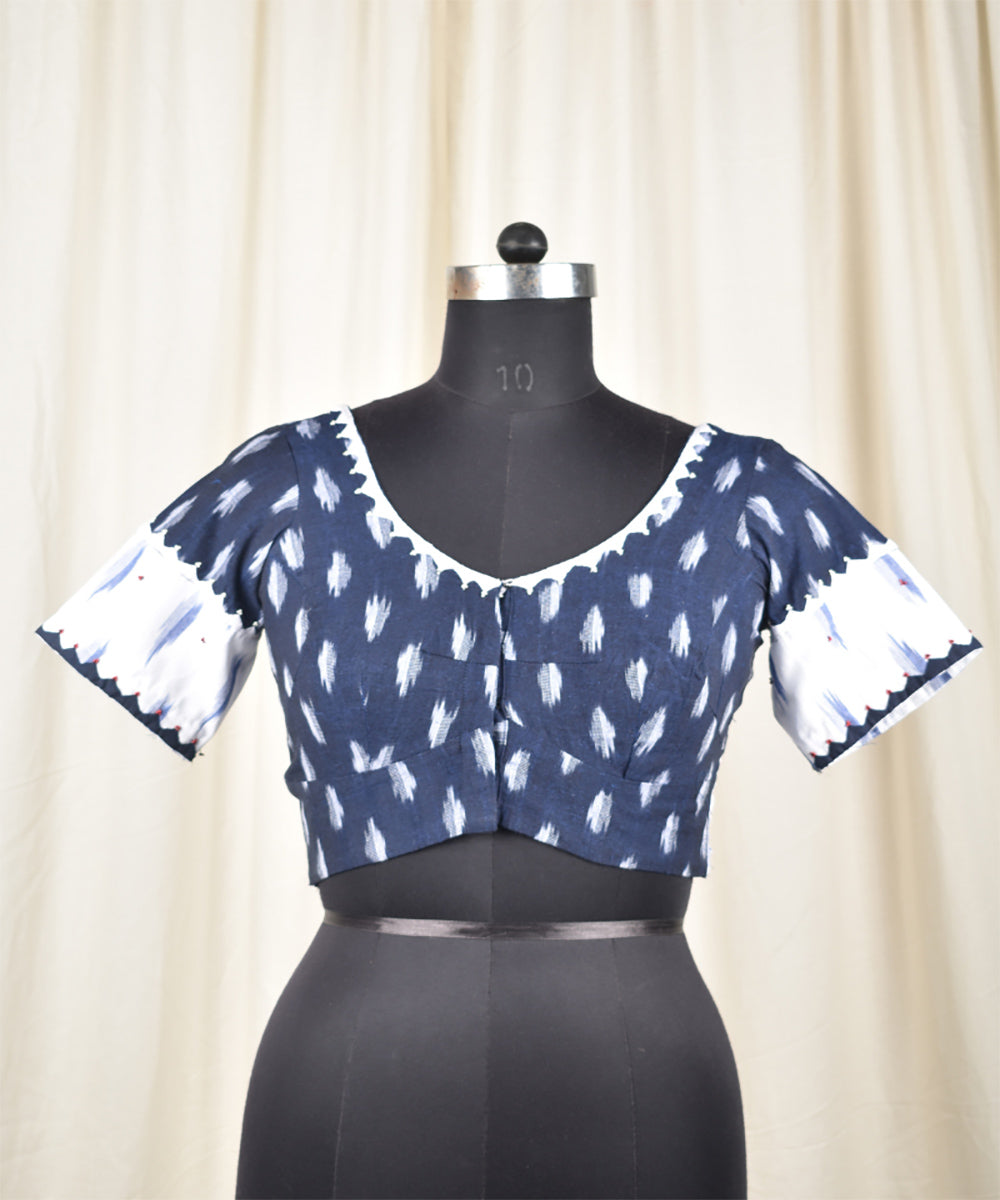Blue handwoven ikat embroidered blouse
