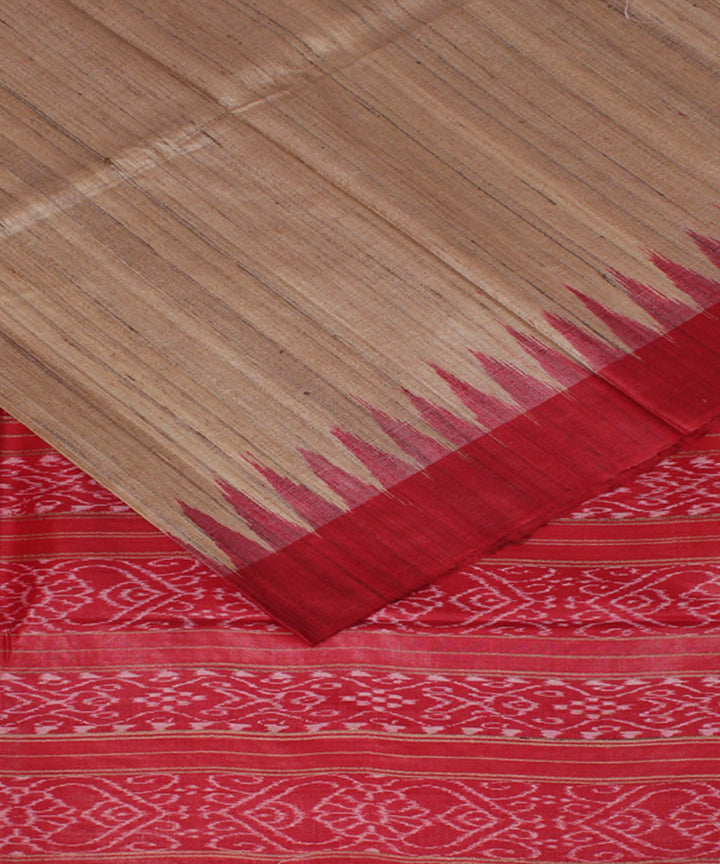 Beige red tussar silk handwoven saree