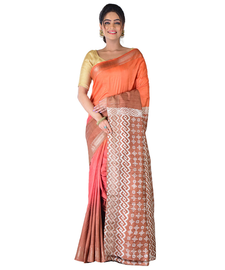 Maroon hand printed silk saree