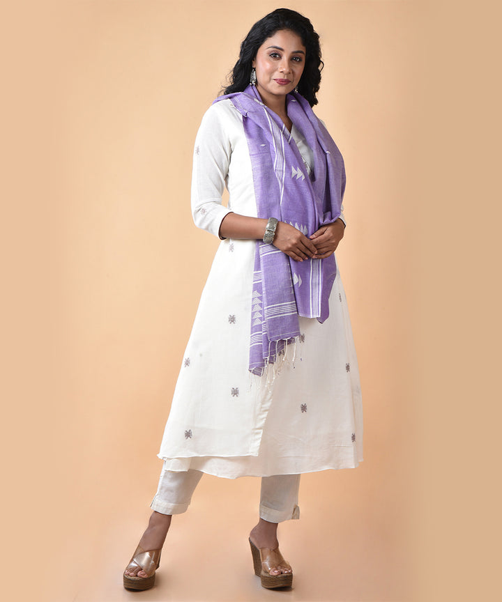 Lavender white handloom cotton jamdani stole