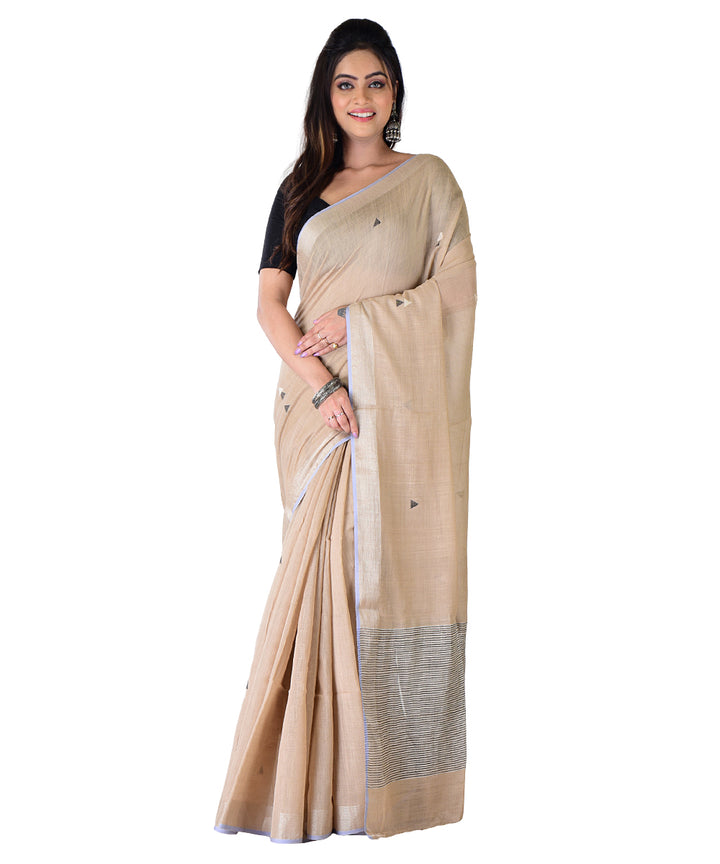 Beige black handwoven cotton silk saree