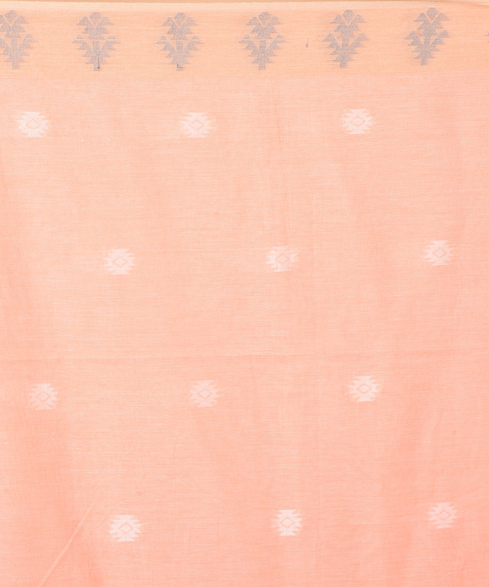 Peach handwoven jamdani cotton saree