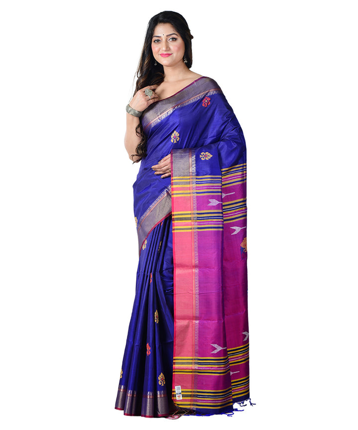 Navy blue purple  handwoven silk saree