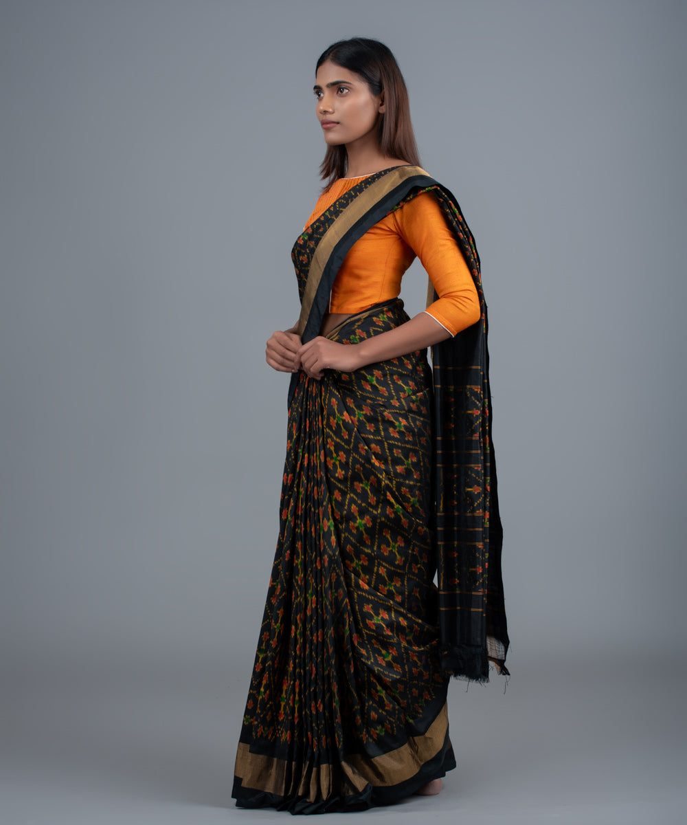 Black handwoven pochampally ikat saree