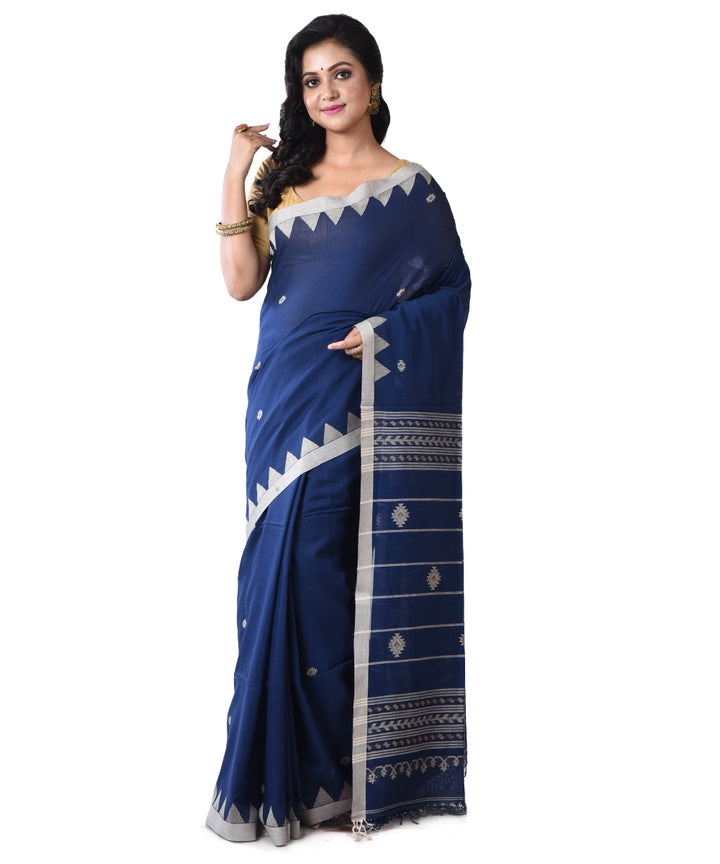 Navy blue shantipuri handloom cotton saree