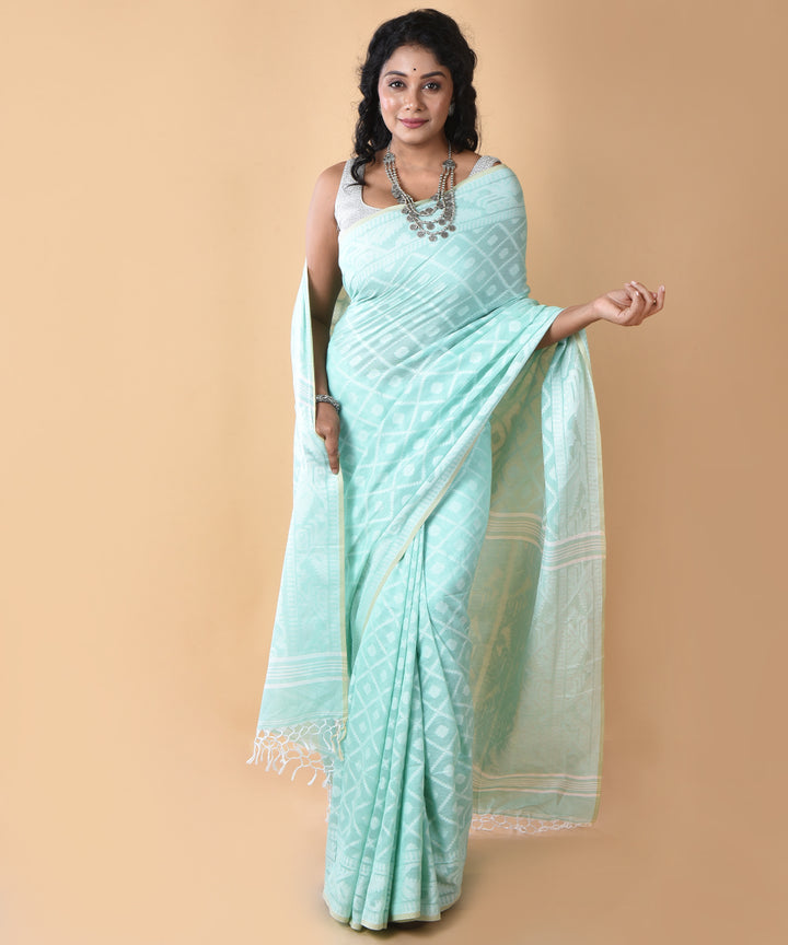 Sky blue cotton handloom jamdani saree