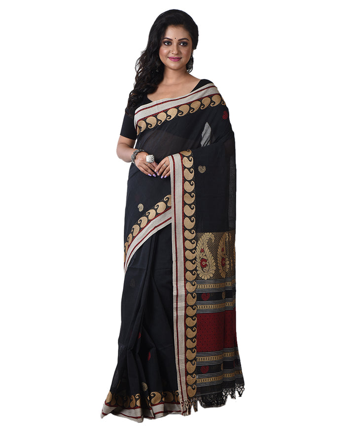 Black handloom shantipuri cotton saree