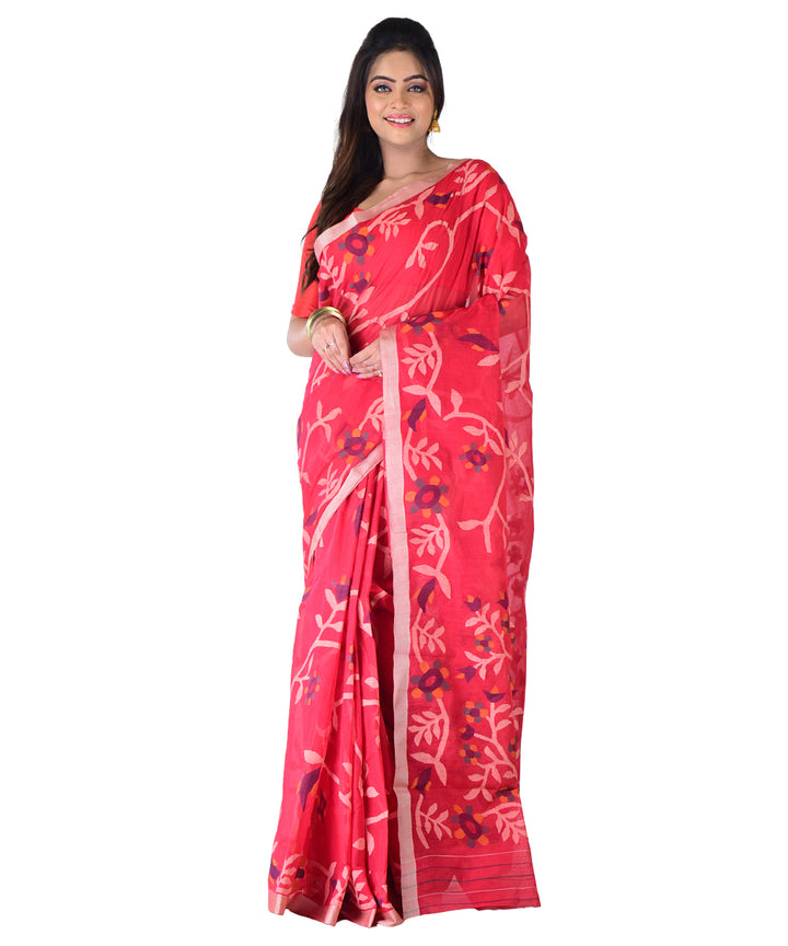 Red multicolor handwoven cotton saree