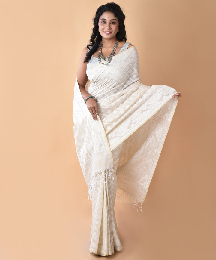 Cream handloom cotton jamdani saree