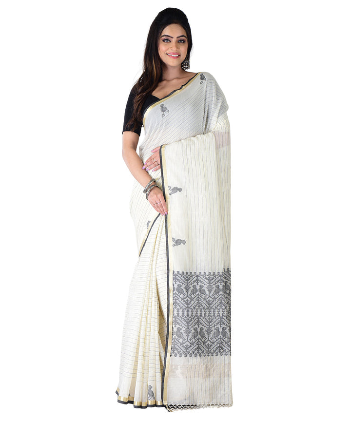 White black handloom cotton saree