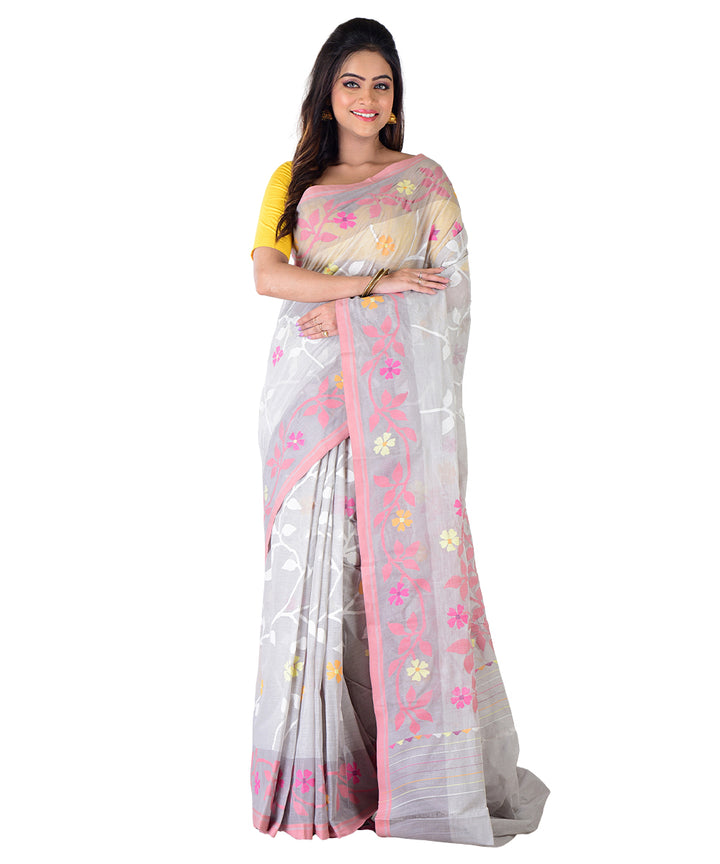 Grey multicolor handwoven cotton saree