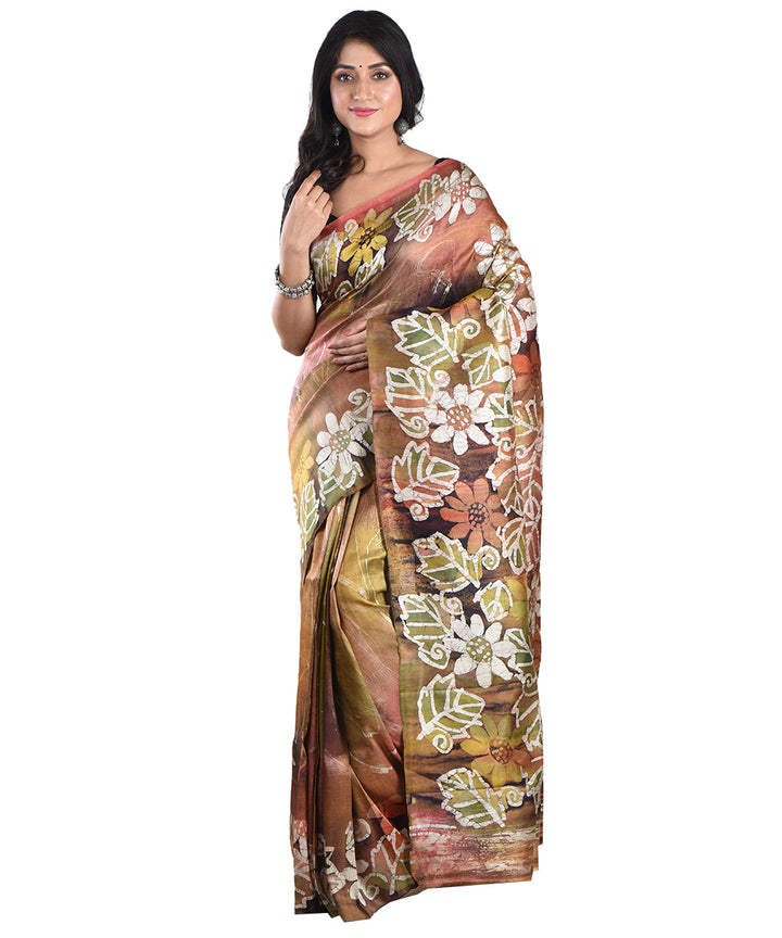 Multicolor handloom silk hand printed batik saree
