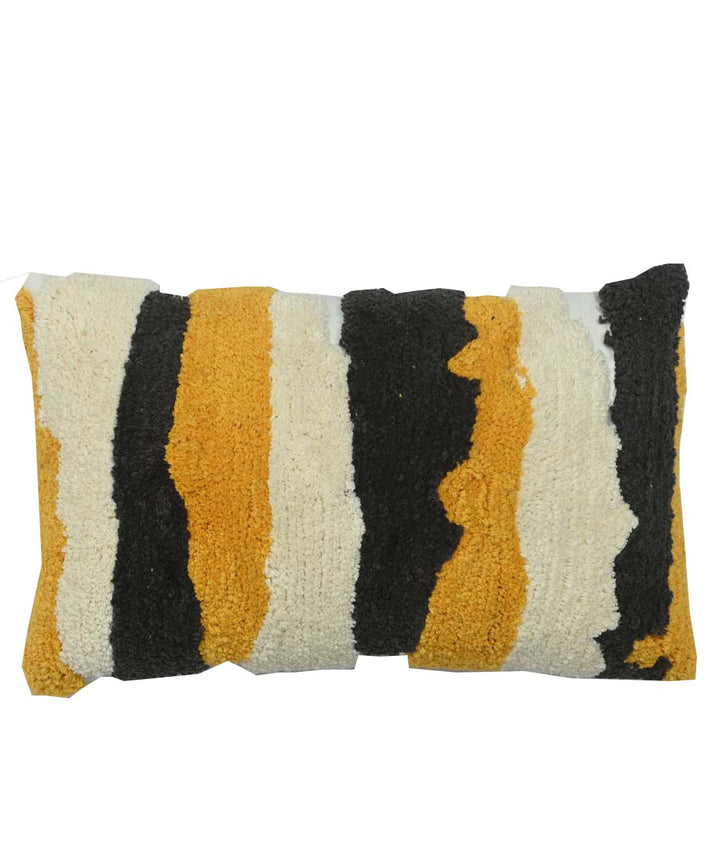 Multicolor striped hand embroidered cotton cushion cover